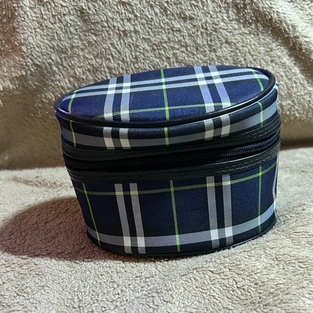 Burberry Authentic Small Blue Plaid Make Up Bag